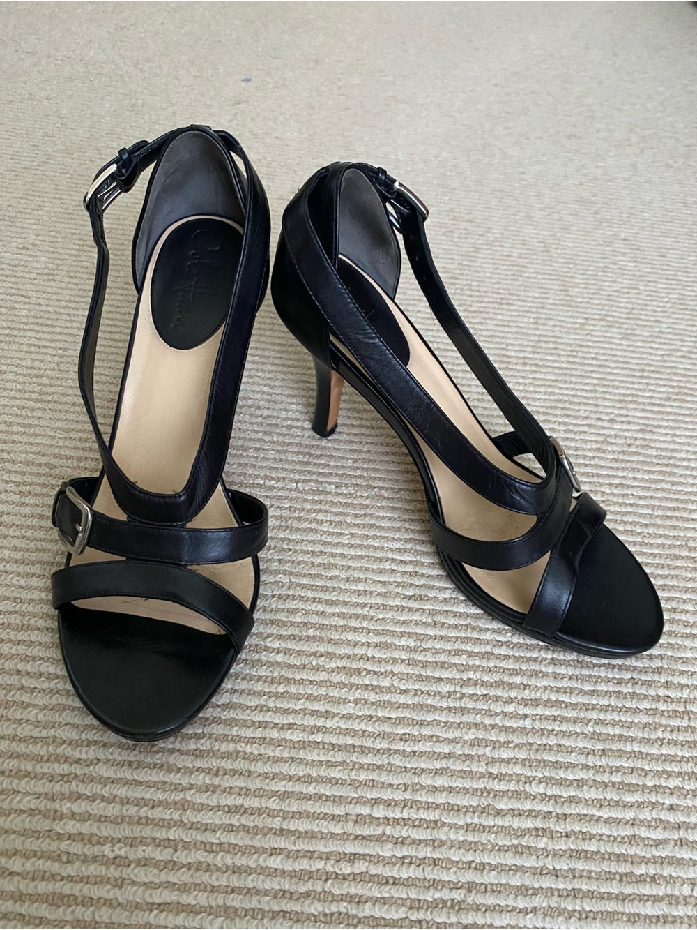 Cole Haan Black Strappy Heels Leather Nike Air Size 8